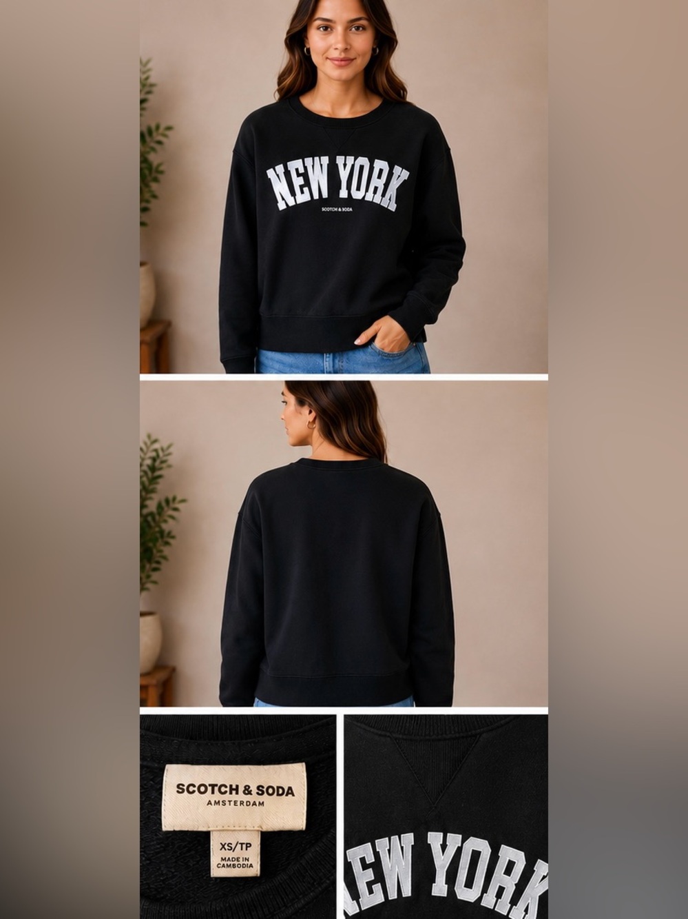 Scotch & Soda Amsterdam New York Sweatshirt Women’s XS Black Crewneck - Picture 2 of 6